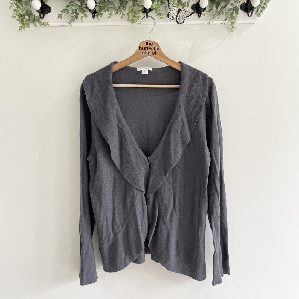 Garnet Hill Gray Wool Angora Nylon Long Sleeve ruffle collar Blouse Size L